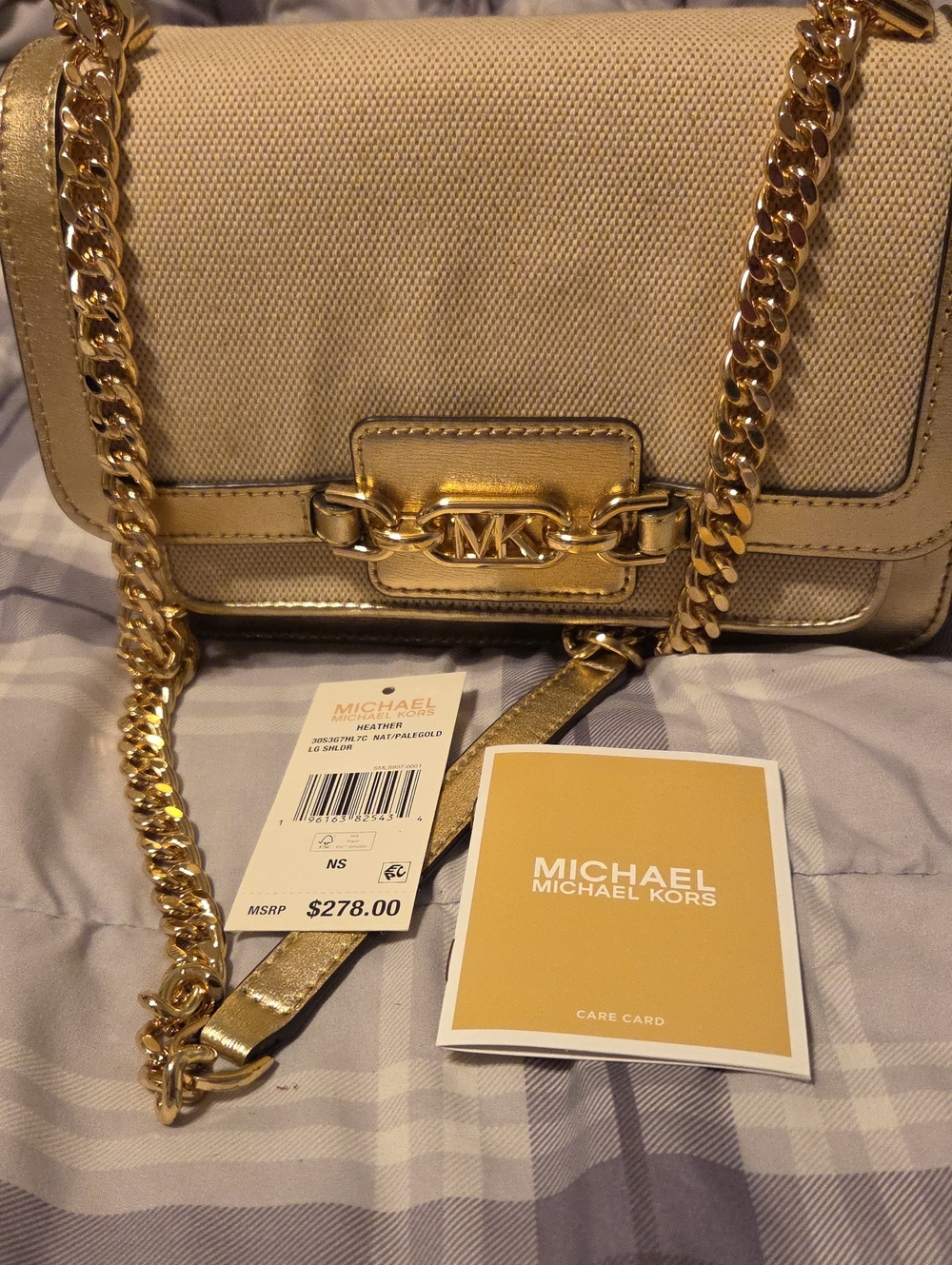 Michael Kors Heather  Canvas & Metallic Gold Shoulder Bag